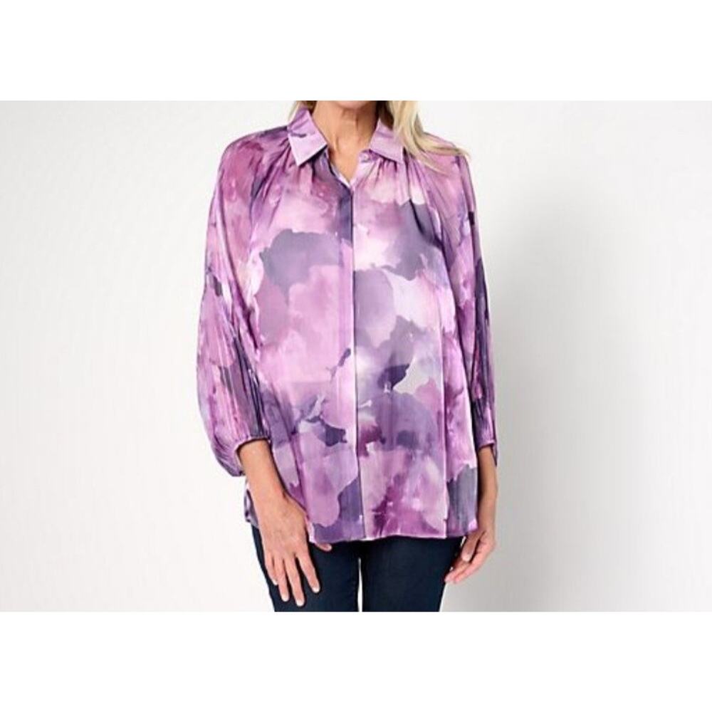 Susan Graver Size 2X Lilac Printed Sheer Woven Tunic A674854 NWOT